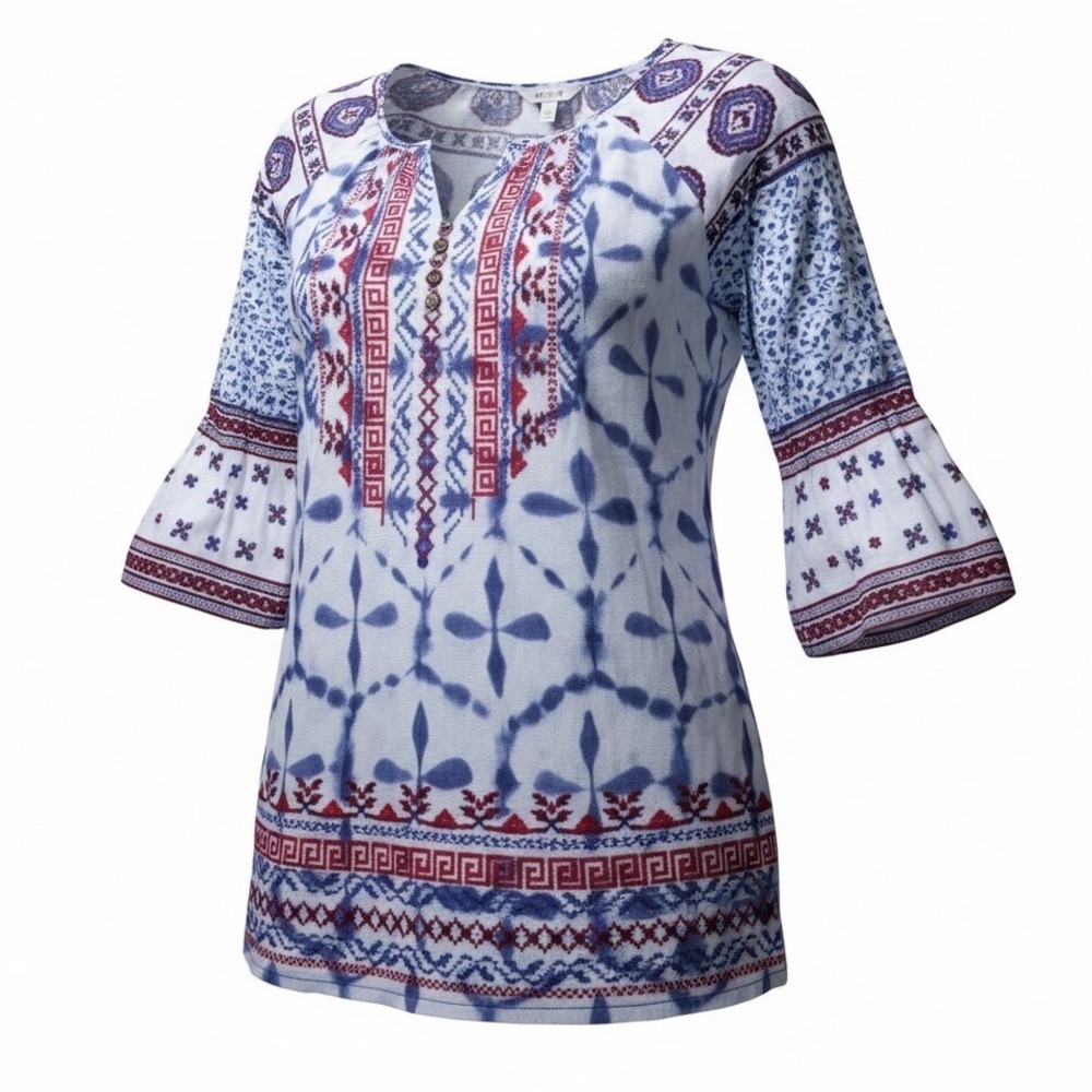 John Mark‎ Size Medium Tie Die Red White Blue Tunic NWT